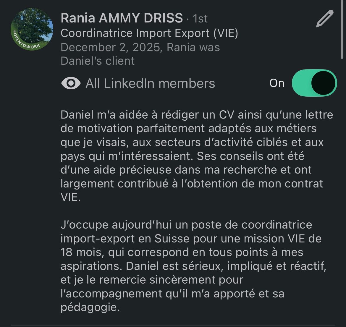 Recommandation LinkedIn